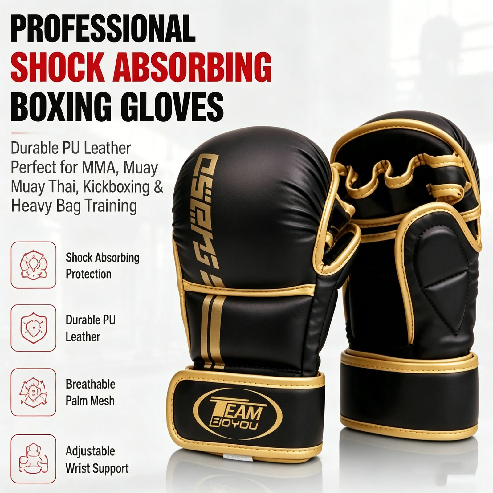 Professional Shock Absorbing Boxing Gloves Durable PU Leather Punching Mitts Training Gloves for MMA Muay Thai Kickboxing Heavy 260922