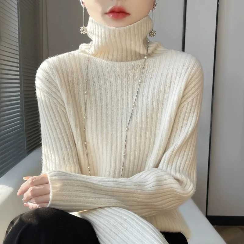 Women's Sweaters Turtleneck Sweaters Women Autumn Winter Thick Warm Loose Bottoming Shirts Long Sleeve Knit Tops Stripe Pullovers Knitwear Jump