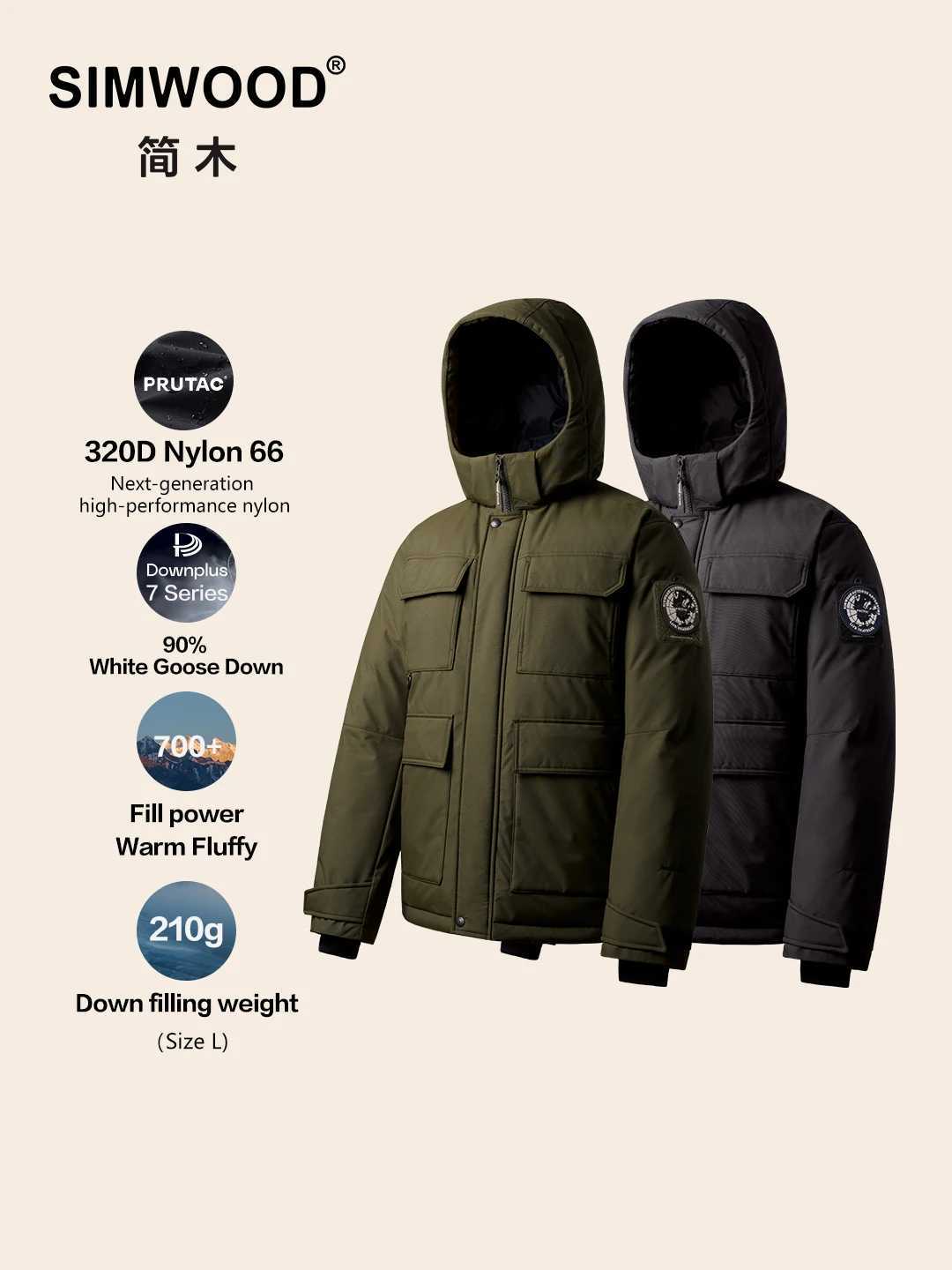 Men's Down Parkas SIMWOOD 2026 Spring Winter New 90% White Goose Down Coats Men Warm Hooded Outdoor Water-repellent Quality Jackets C260922