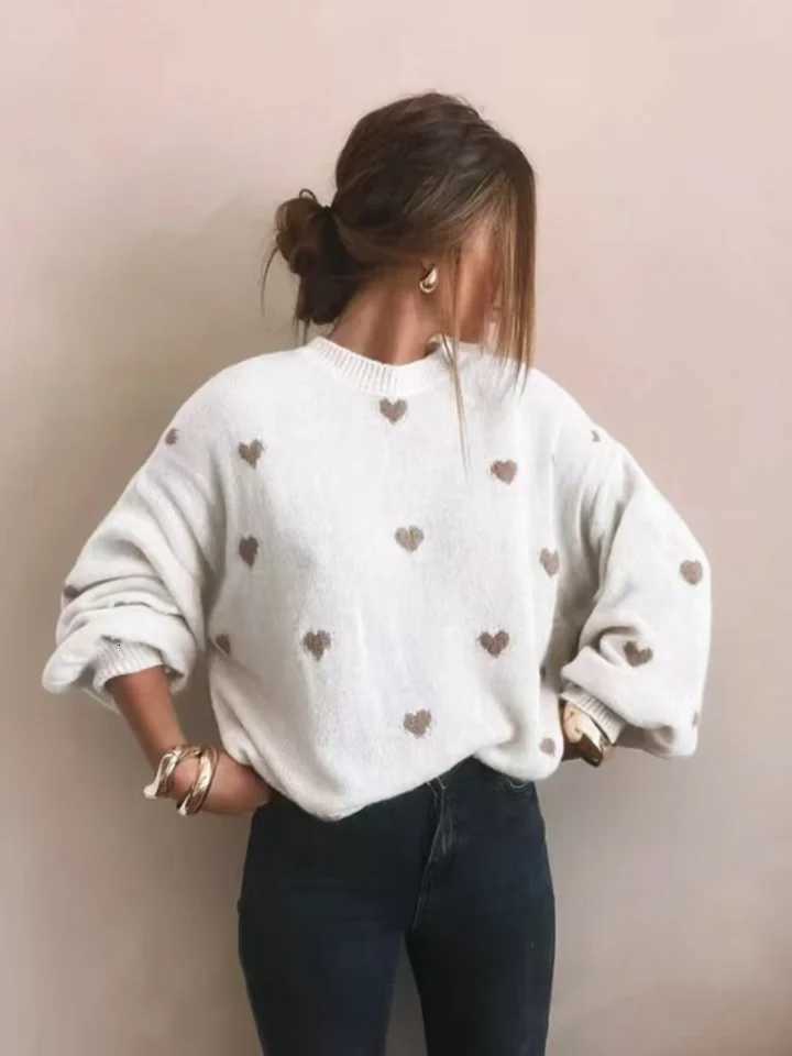 Women's Sweaters Autumn/Winter Fashionable Heart-Shaped Round Neck Pullover Long-Sleeved Knit Sweater H260923