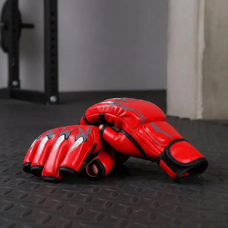 1 Pair PU Boxing Gloves Half Finger Sandbag Taekwondo Muay Thai Gloves Professional Boxing Training Equipment 260922