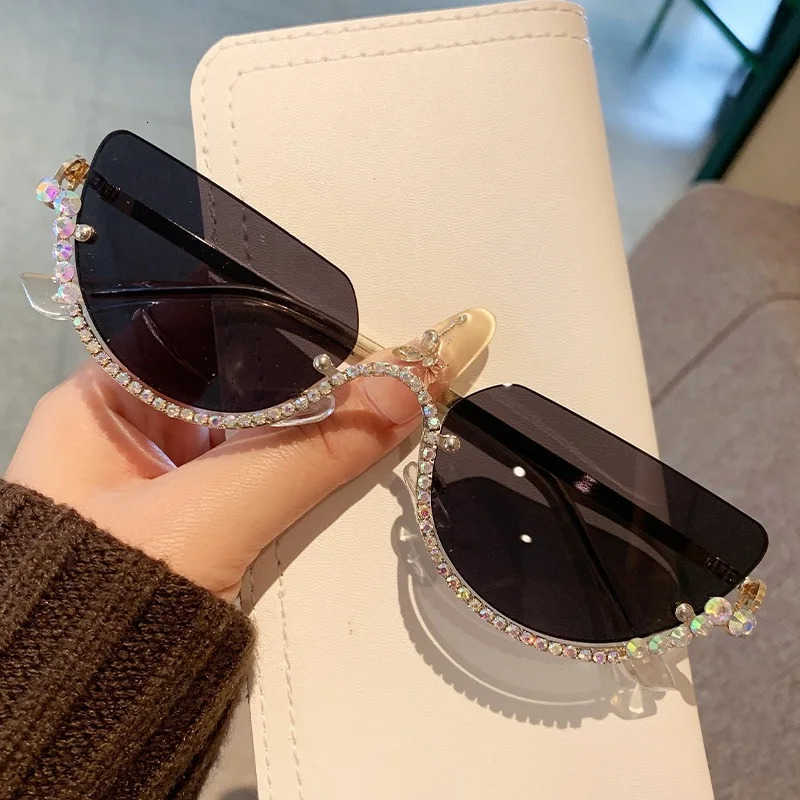 New y2k Sunglasses Vintage Half Frame Cat Eye Sunglasses Women Luxury Brand Designer Sun Glasses Punk Popular Diamond Metal Eyewear UV400T260923