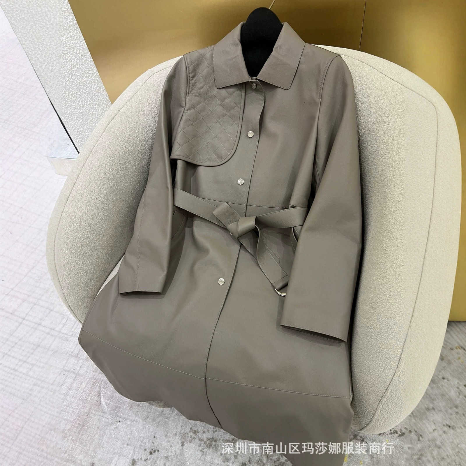 designer Women's Trench Coats Autumn/Winter New High-End Lychee Textured Cowhide Fashion Casual Women's Slim-Fit Single-Breasted Leather T