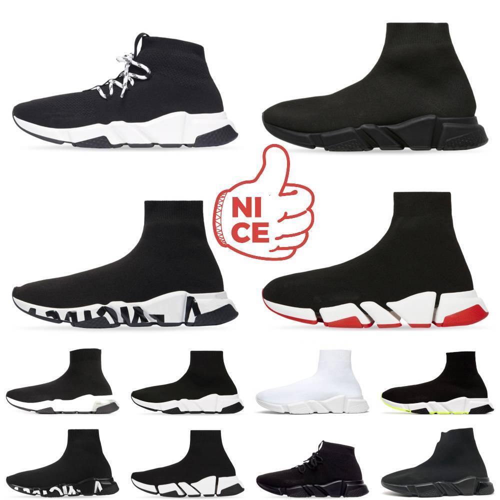 Designer Sock Speed V2 V4 Runner Shoes Trainers Men Women High Low 2.0 3.0 4.0 Graffiti White Black Paris Casual Shoes Red Clear Sole Lace-up Mesh S