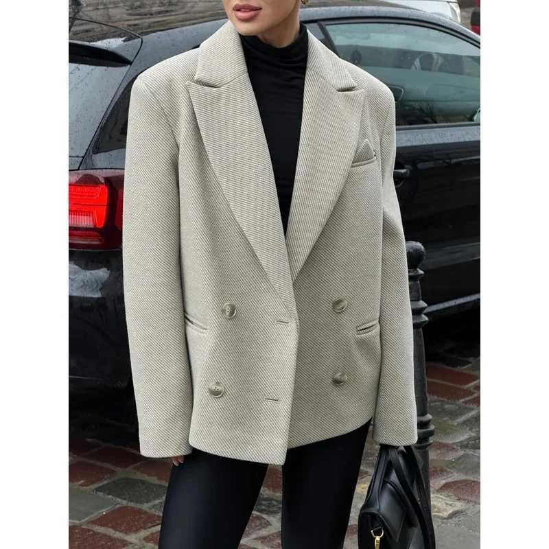 Vintage Lace Up Woolen Jacket Women Elegant Double-breasted Lapel Long Slve Blazer Coat 2026 Lady Commuter Strt Outerwear S260923WDG9