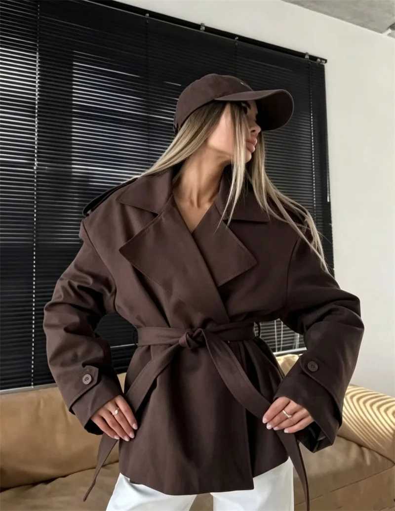Guobioziy 2026 Women's Coat Early Autumn New Style Fashionable Versatile Solid Color Long Slve Tie Vintage British Style Coat S260923IKHT