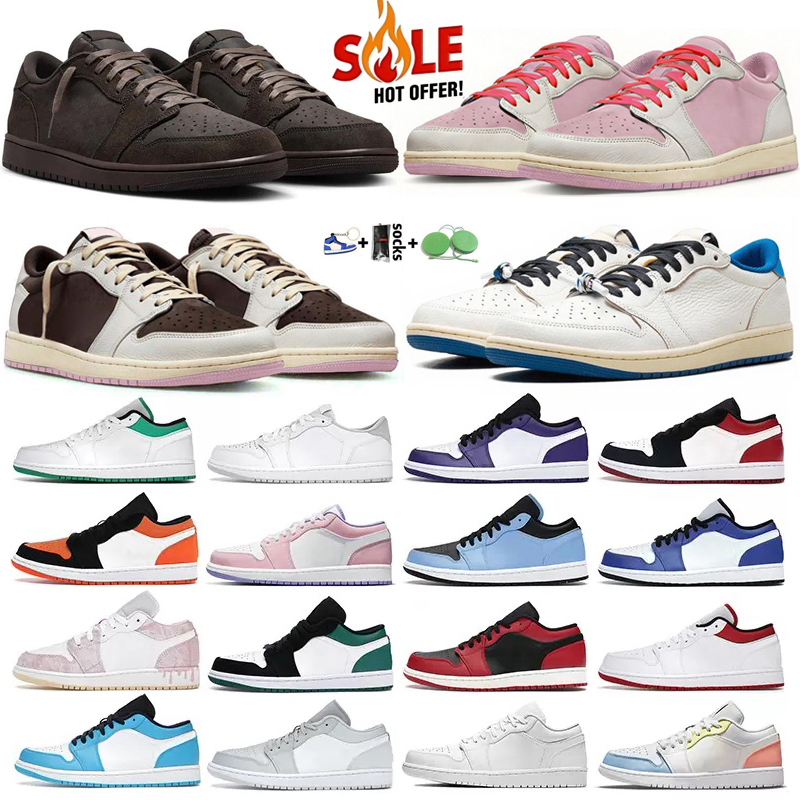 travis shoe 1 low Sail Tropical Pink Casual basketball shoes mens trainers with box Reverse Mocha Black Phantom Military Blue Fragment 1s women lows