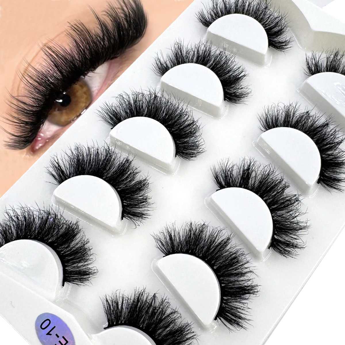 False Eyelashes HBZGTLAD 5Pairs Faux 3D Mink Lashes Bulk Volume Fluffy Wispy Natural False Eyelashes Thick Dramatic Mink Lashes Maquiagem Makeup X26