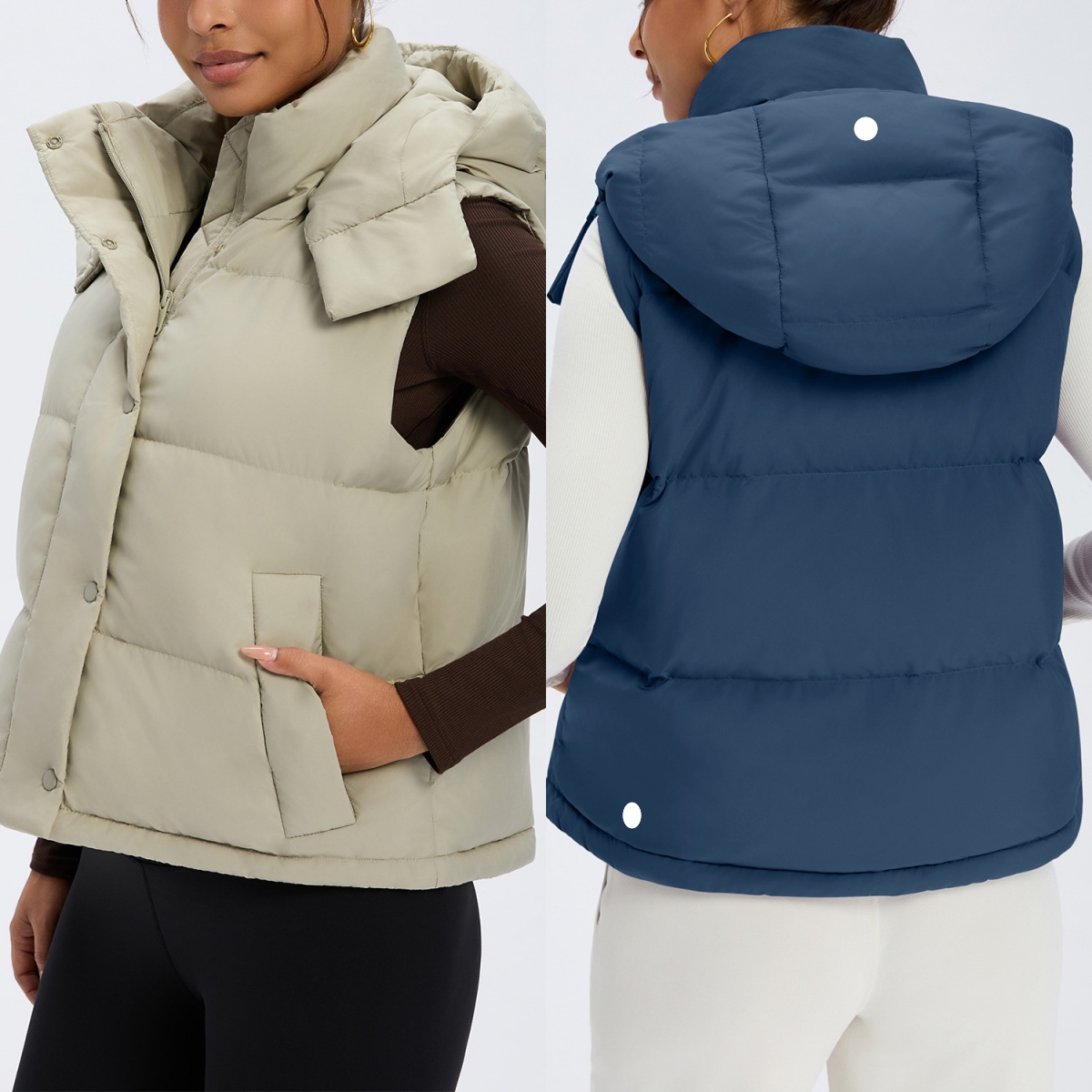 L6615 Women's Silver Silica Gel Windproof Hooded Down Vest Ladies' Puffer Coat Ladies' Puffer Coat Lightweight Yoga Top Thick Warmth