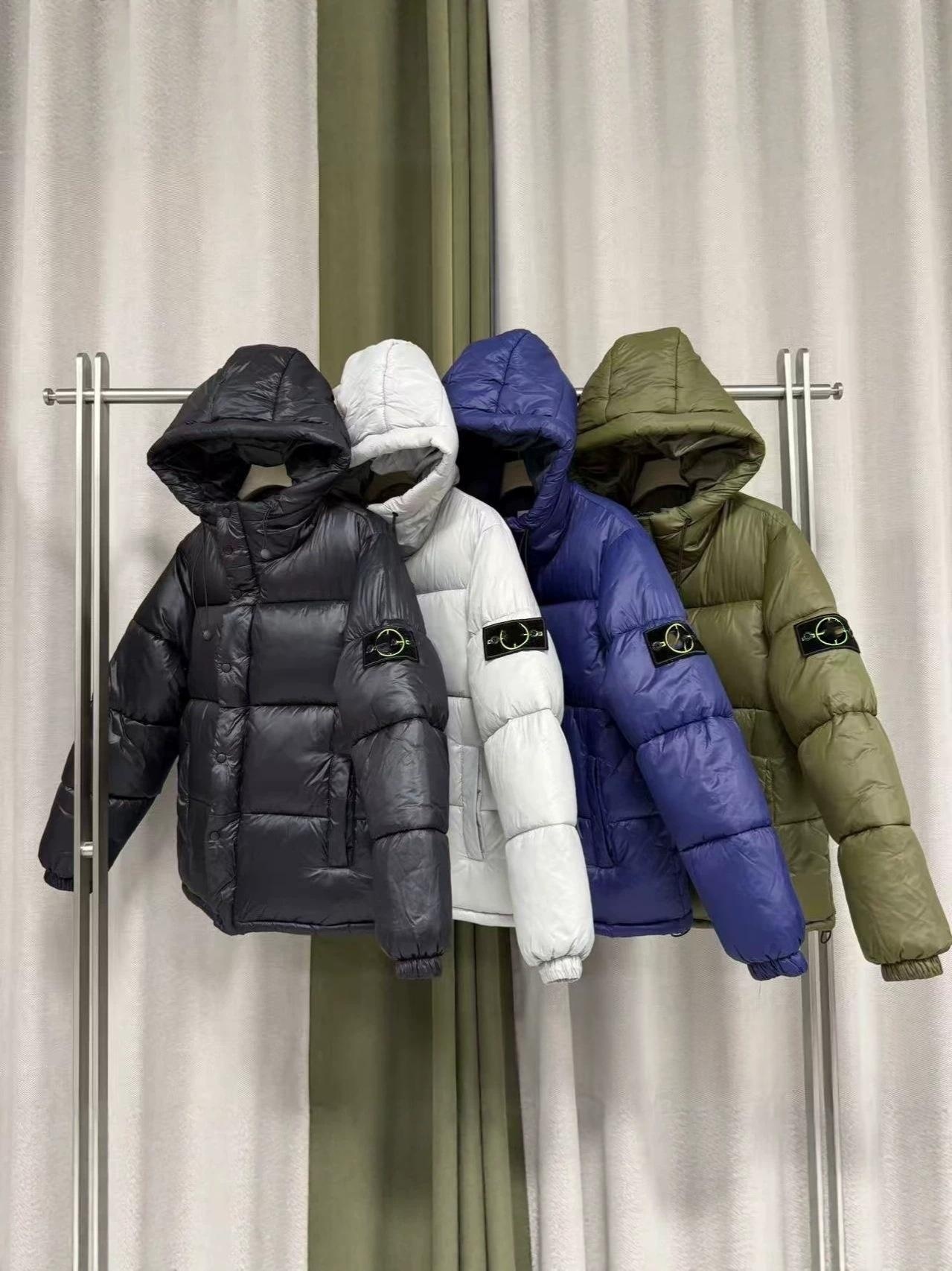 2026 stone puffer jacket men women jacket Embroidery Compass Hooded Plaid Puffer Coat Windproof Casual Cotton Jacket New Winter Warm Outwear