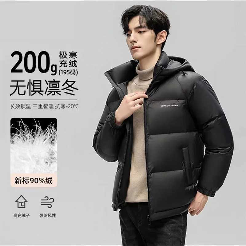 Men's Down Parkas High Luxury 90% Duck Down Parkas Coat Men Trendy 2025 Winter Warm 200g Filling Feather Outdoor Coat Male Hood Duck Down Jacke