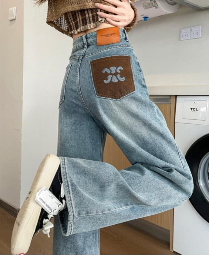 Women's Jeans High Waist luxury Logo sports Designer Denim Pants Straight light colored long pants