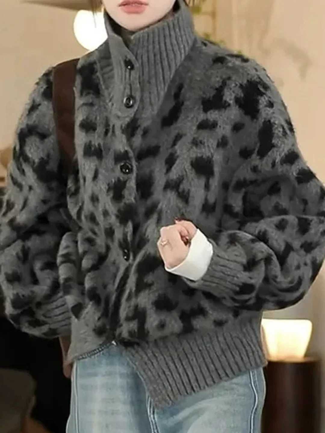 Women's Sweaters Elegant Leopard Print Long Sleeve Knitted Open Cardigan Women's Fashionable Spring Autumn New Arrival Sweater Jacket H260