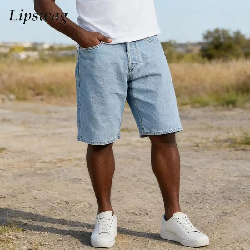 Vintage Mens Solid Color Denim Shorts 2026 Spring Summer Trendy Loose Straight Shorts Men Streetwear Outdoor Casual Jean Bottoms 260921