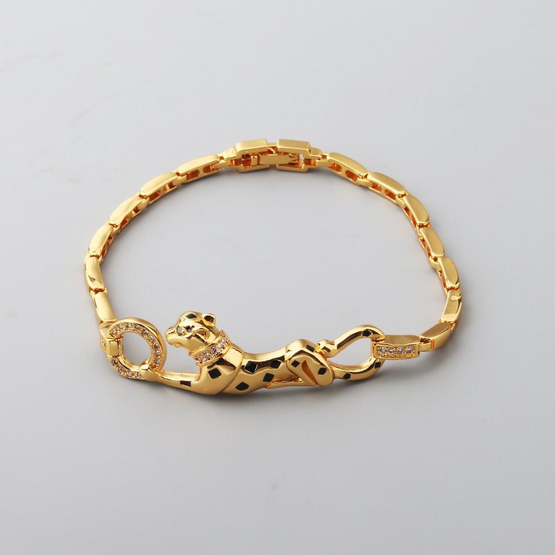 Designer Leopard Bracelet Women Gold Plated Panther Animal Crystal Black Spot Link Chain Luxury Jewelry Birthday Gift for Her