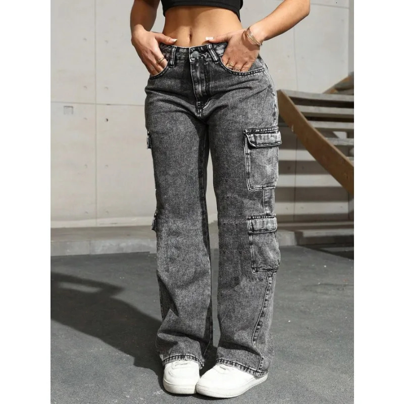 Jeans da donna Y2k Jeans Pantaloni cargo elasticizzati a vita alta Tasche multiple Pantaloni casual per donna Moda stile retrò 260922