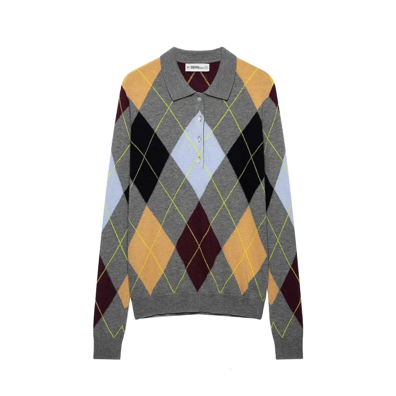 Women's Sweaters 2026 Autumn New Product College Style Women's Wear Long sleeve Grid Shirt Collar Knitted Sweater D260923