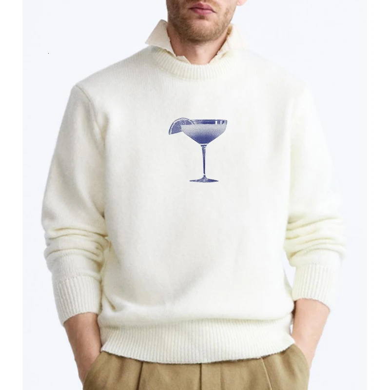 Men Streetwear Harajuku Knitted Winter Pullover Retro Gothic Sweater Top Hip Hop Men Vintage Cocktail Cup Pattern Y2k Pullovers 260921