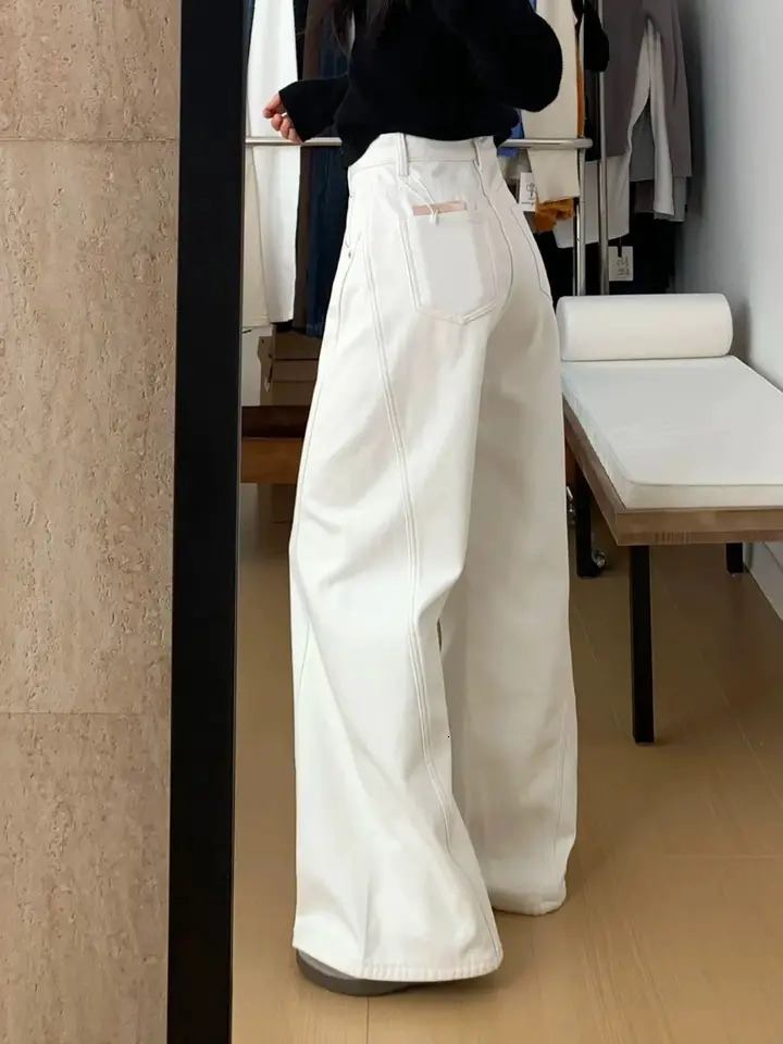 Y2K White Curved Knife Wide Leg Jeans High Waisted Loose Straight Leg Sickle Pants for Women Summer 260922