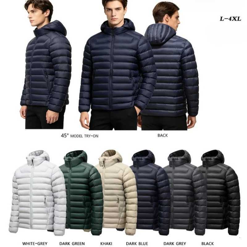 Men's Down Parkas Autumn Lightweight Puffer Jackets Men Water-Repellent Hooded Quilted Jacket Insulated Parka Jacket Padded Coat Male Windbreak