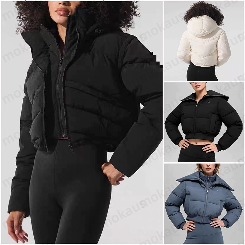 Aloismlyitys Fashion Women Down Jacket Stand up Collar Short Thick Top Winter Down Casual Women's Jacket White Duck Down Outdoor Windproof and