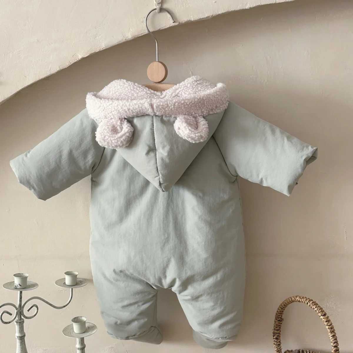 Rompers Cute Teddy Bear Style Baby Boys Winter Long Sleeve Fleece Lined Hooded Footed Jumpsuit Fashion Newborn Warm Clothes X260922