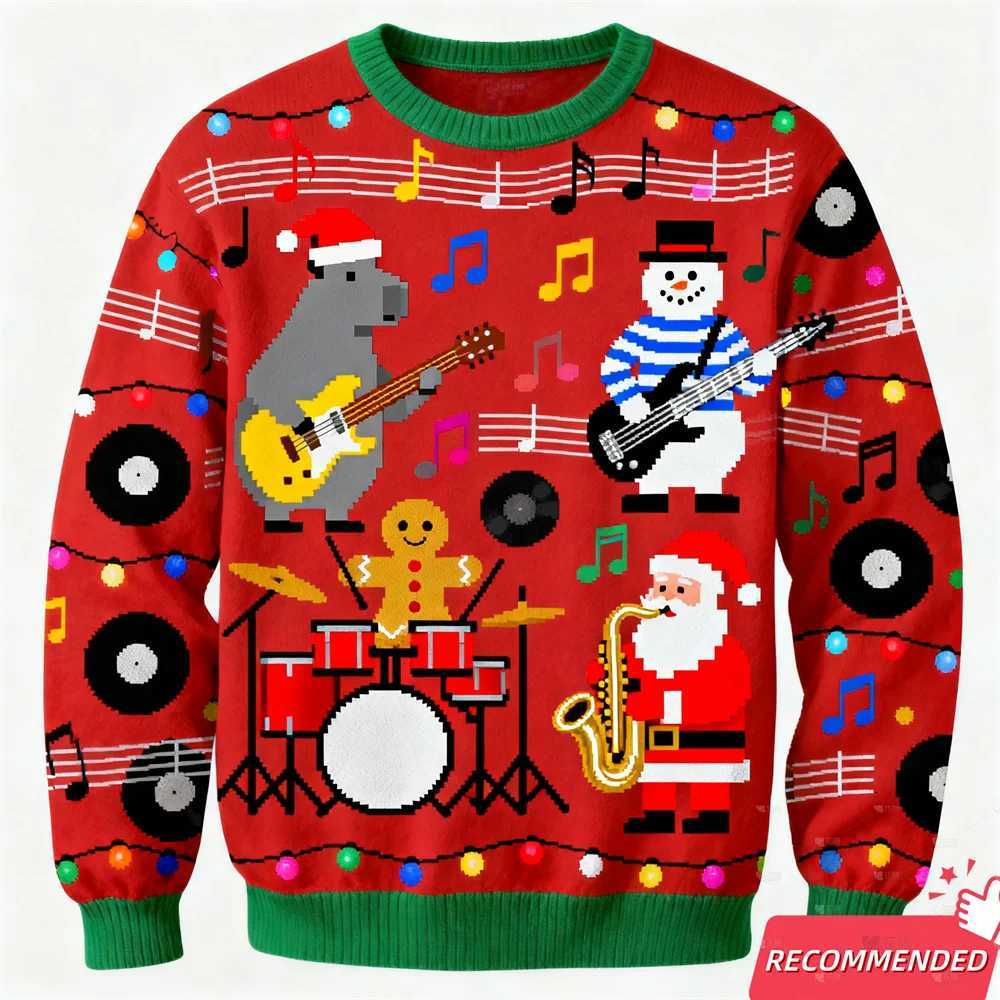 Women's Sweaters Adult Kawaii Animals Band Ugly Christmas Sweater 3D Funny Printed Long sleeve Christmas Sweaters Pullover Sweatshirts D260923