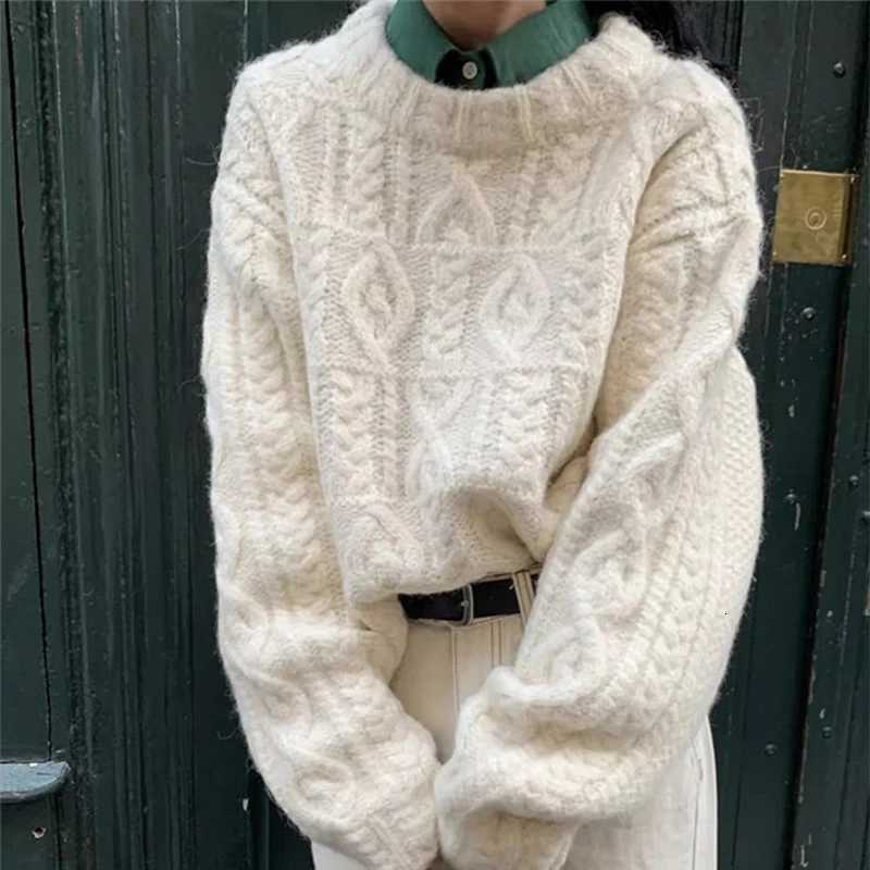 Women's Sweaters Autumn Winter Thicken Warm Cropped Knitted Pullover Sweater Women Japanese Twist Sweater Woman Lazy Style Baggy O-Neck Jumpers