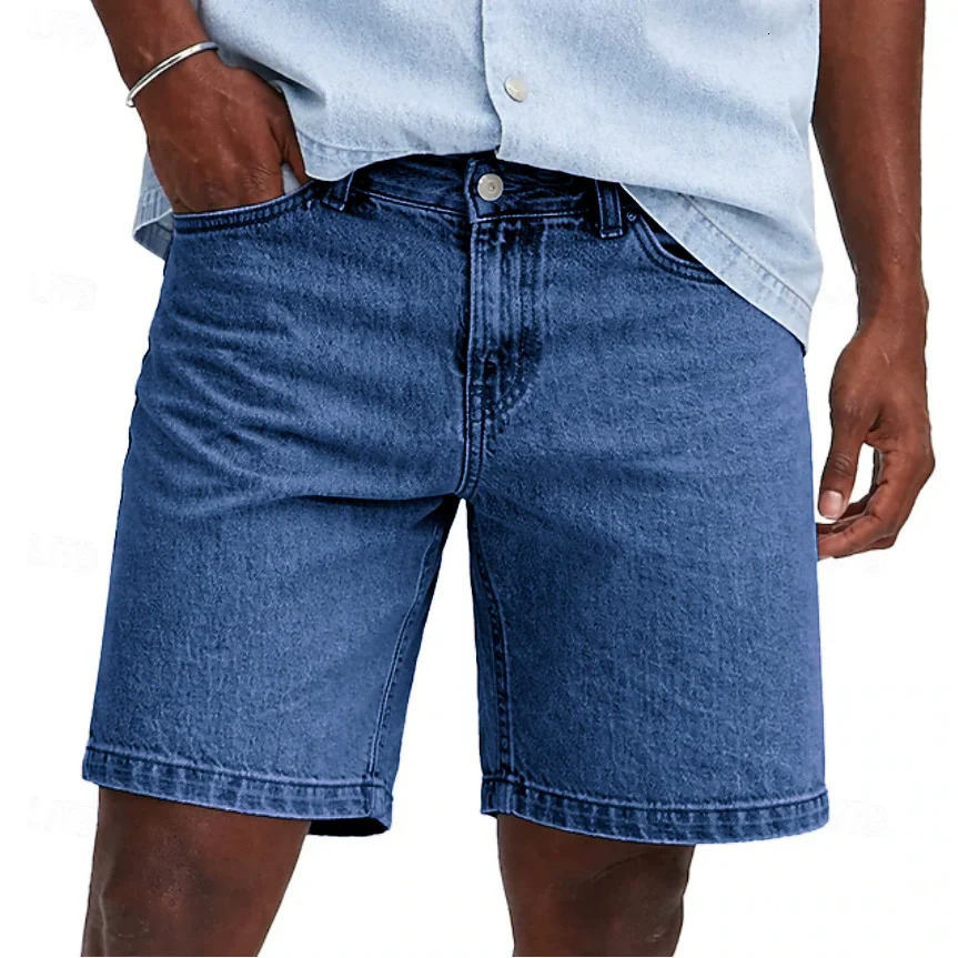 Mens Vintage Washed Denim Shorts Casual Straight Streetwear Shorts Breathable Summer Solid Zipper Fly Daily Knee Length Jean Man 260921