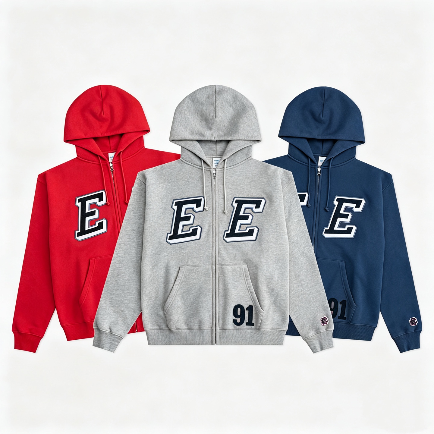 Mens Womens Vintage College Zip Up Hoodie Letter E 91 Print Oversized Drawstring Hooded Sweatshirt Casual American street Style Full Zip