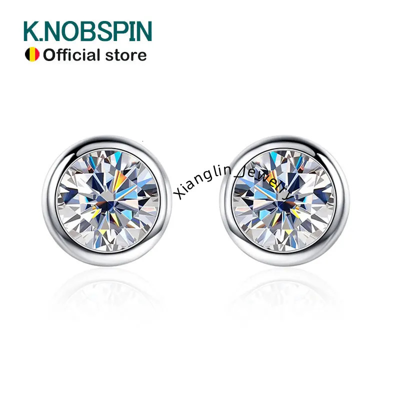 KNOBSPIN 1ct D Color Moissanite Earring 925 Sterling Sliver Plated White Gold Ear Stud Wedding Engagement Earrings For Women