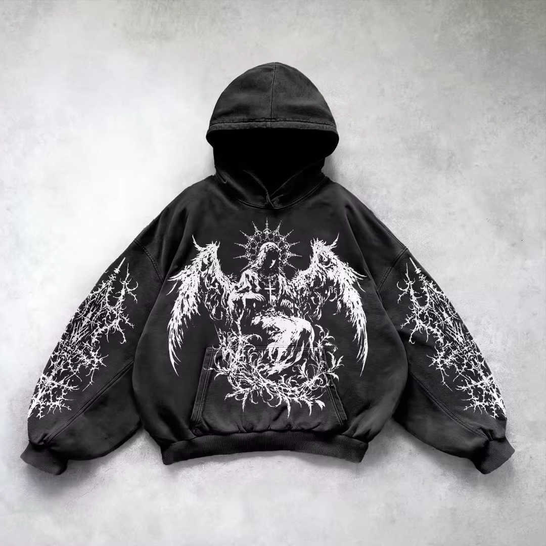 Women's Hoodies Sweatshirts Retro Gothic Graphic Print Hip Hop Hoodie for Men Y2k Grunge Punk Casual Loose Pullover Women Streetwear Sweatshirt