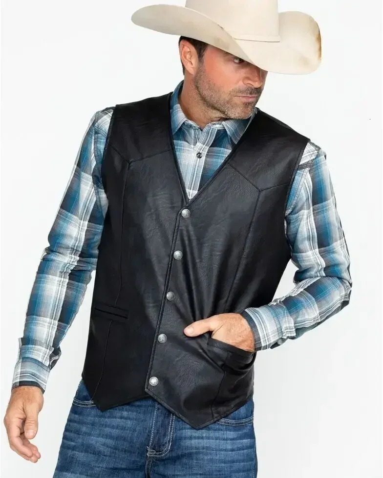 Men Soft 00% Leather Vest Snap Western Mens Gift Holiday Attire Informal Biker 260923