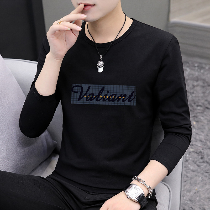 New autumn and winter men's long-sleeve T-shirt, casual trendy Korean-style top for high school students, round-neck outerwear shirt