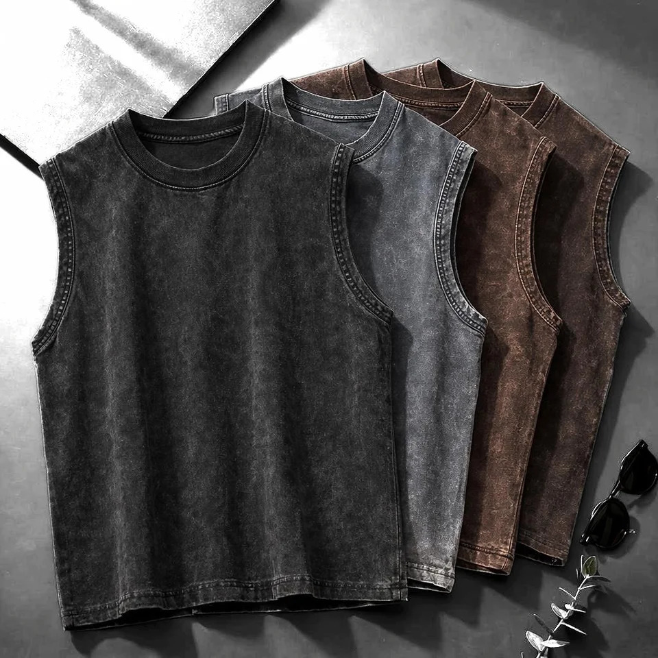 Men's Washed Sleeveless Tank Top 230G Heavyweight 100% Vintage Oversized Casual Summer Streetwear Shirt Vest 260922