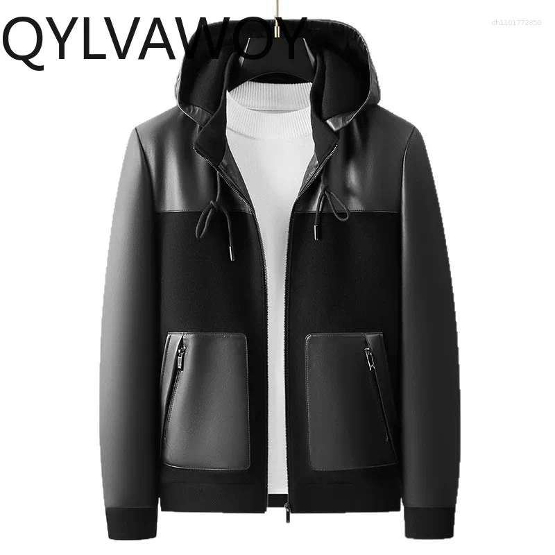 Real Sheepskin Man Leather Jacket Hooded Coat Cotton-padded Splicing High Quality Jackets For