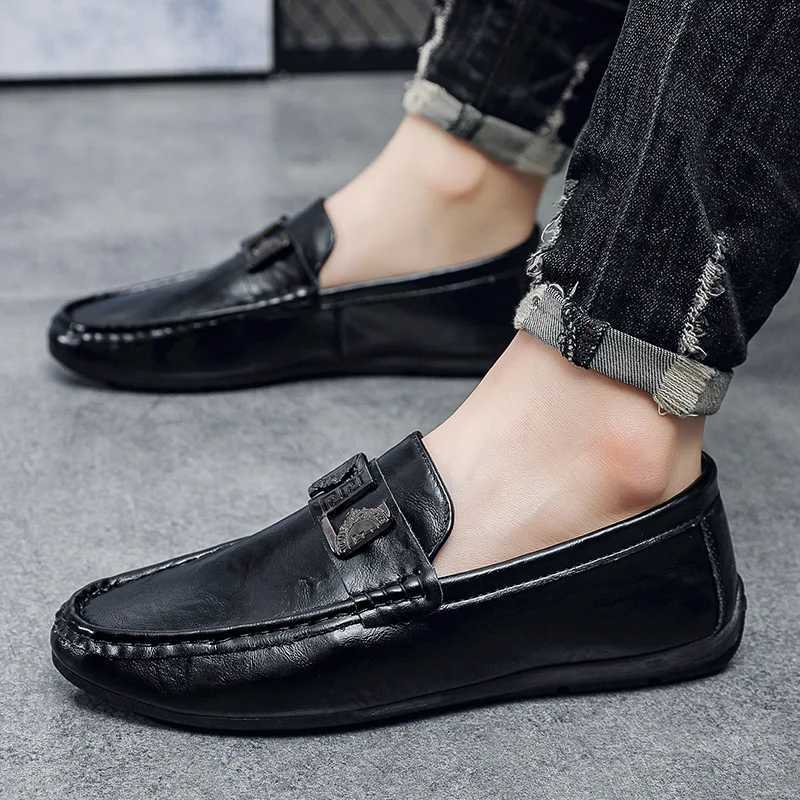 Dress Shoes New men's casual one foot lazy shoes soft soled business leather shoes loafers flat soled single shoes X260923