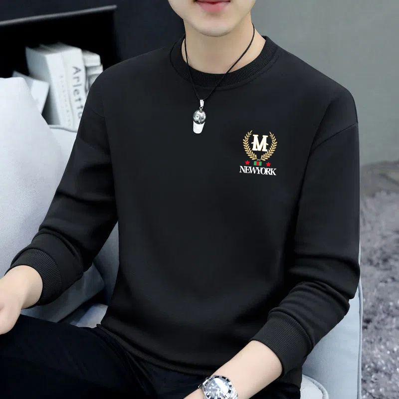 2026 New Designers' Factory Wholesale Autumn Round-neck Sweatshirt For Men - Fashionable Simple Printed Casual Versatile Lightweight Solid-colo