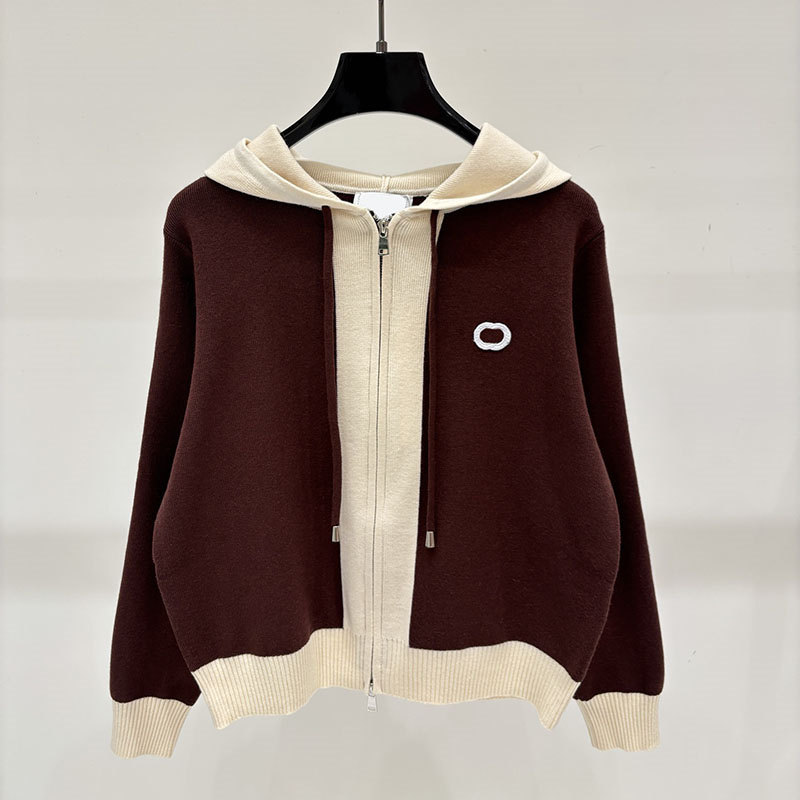 Brand Women Hooded Cardigan Designer Loose Vintage Zipper Knitted Jacket Autumn Casual Versatile Thick Warm Sweater Coats