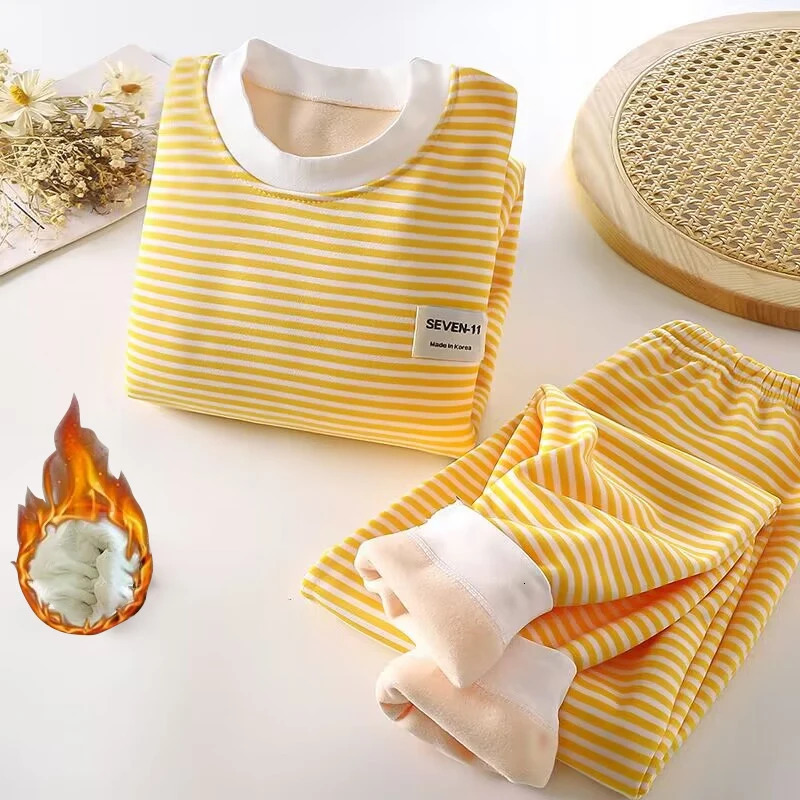 Striped Plush Warm Children's Clothing Set for Boys and Girls Pajamas Clothing Pants Autumn and Winter Pajamas 0-5 Years Old 260922