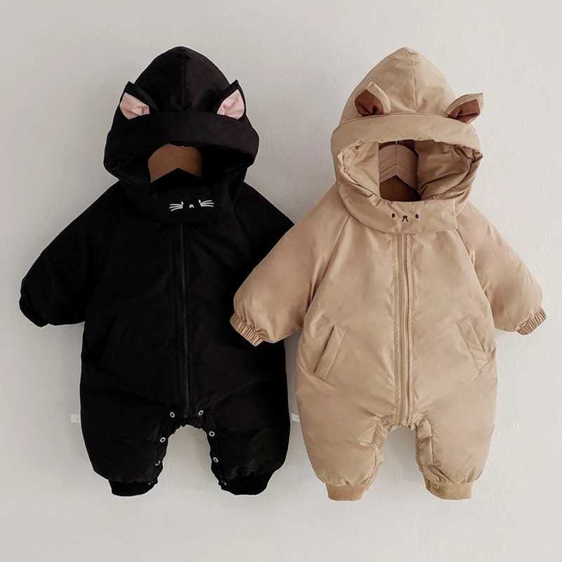 Rompers Newborn Baby Boy Girl Jumpsuit Winter Cute Cartoon Hooded Bodysuits for Infants Solid Thick Warm Kids Clothes Girls Costumes X260922