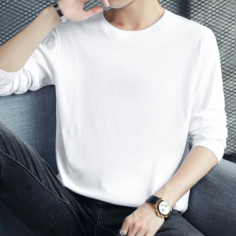 100% cotton long-sleeved T-shirt men, suitable for winter, warm and comfortable, perfect as an inner layer or base layer, round neck, autumn clothin