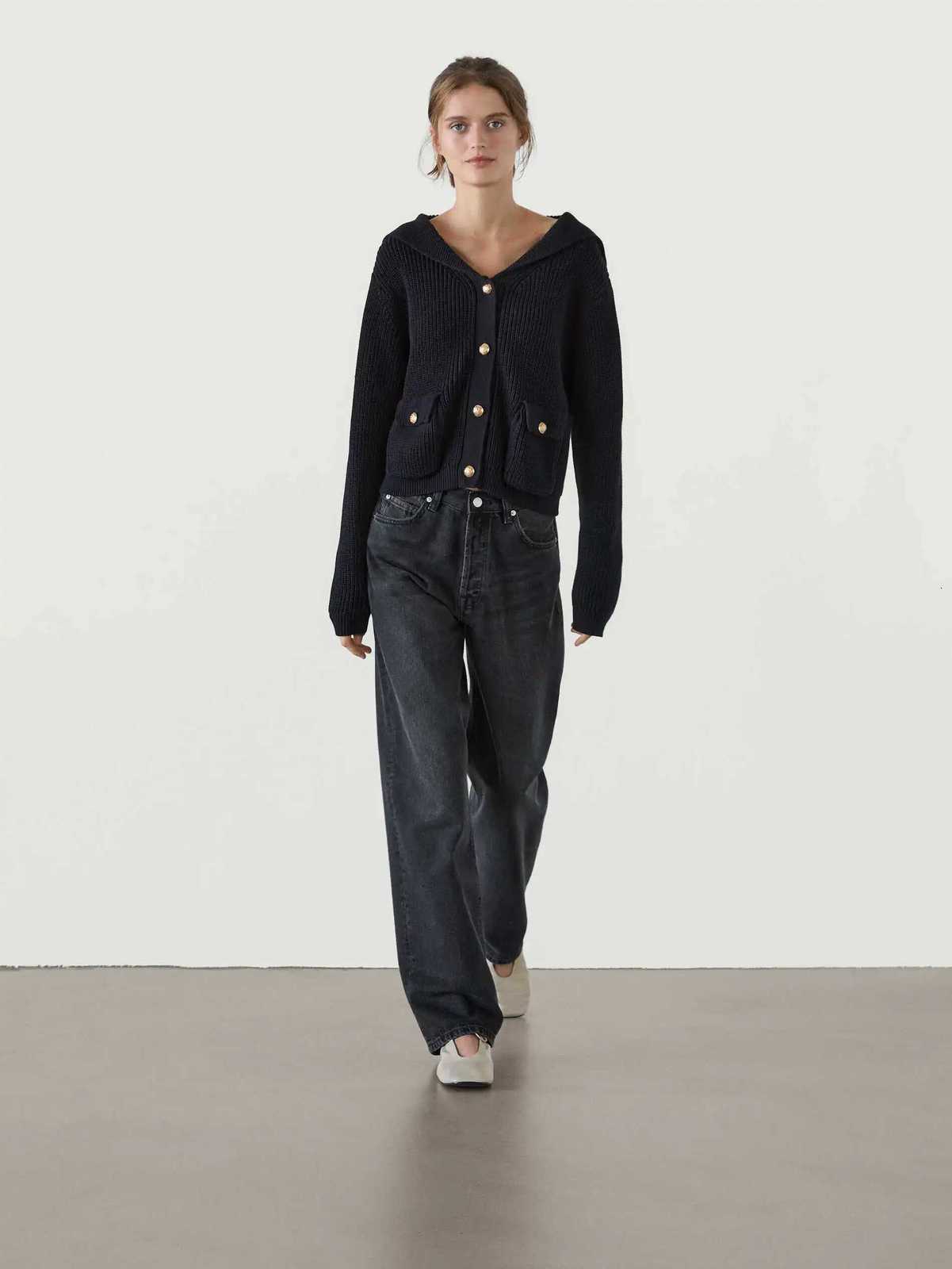 Women's Sweaters Ethereal Traf Md 2026 YAZHIMEI autumn new style of Women's casual fashion College style navy collar knit cardigan short c
