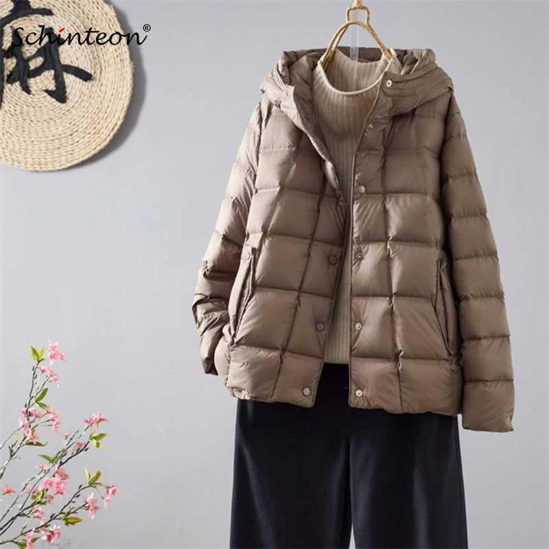 Schinteon Women Light 90% White Duck Down Jacket Casual Fashion Autumn Winter Outwear with Hood Korean Style Coat 2025 New M260922