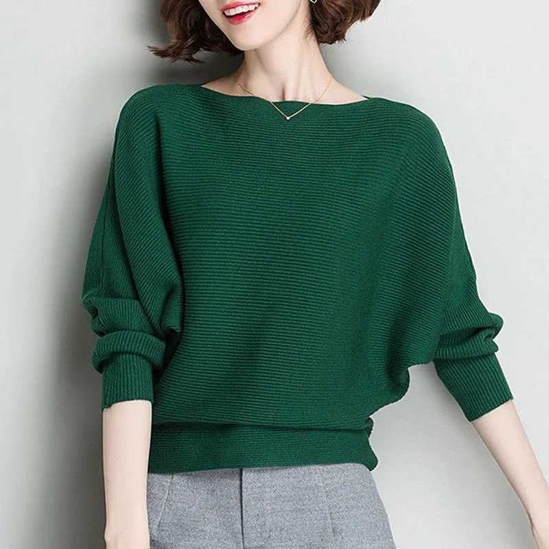Women's Sweaters Knitted Sweater Women Pullovers Fashion Long Sleeve Sueters De Mujer Slash Neck Knit Sweater Pullover Women Tops Sweaters Q640