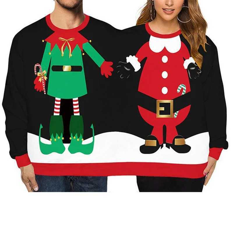 Women's Sweaters Double Ugly Christmas Couple Sweaters Siamese Twins Pullover 3D Printed Funny Couple Sweatshirt D260923