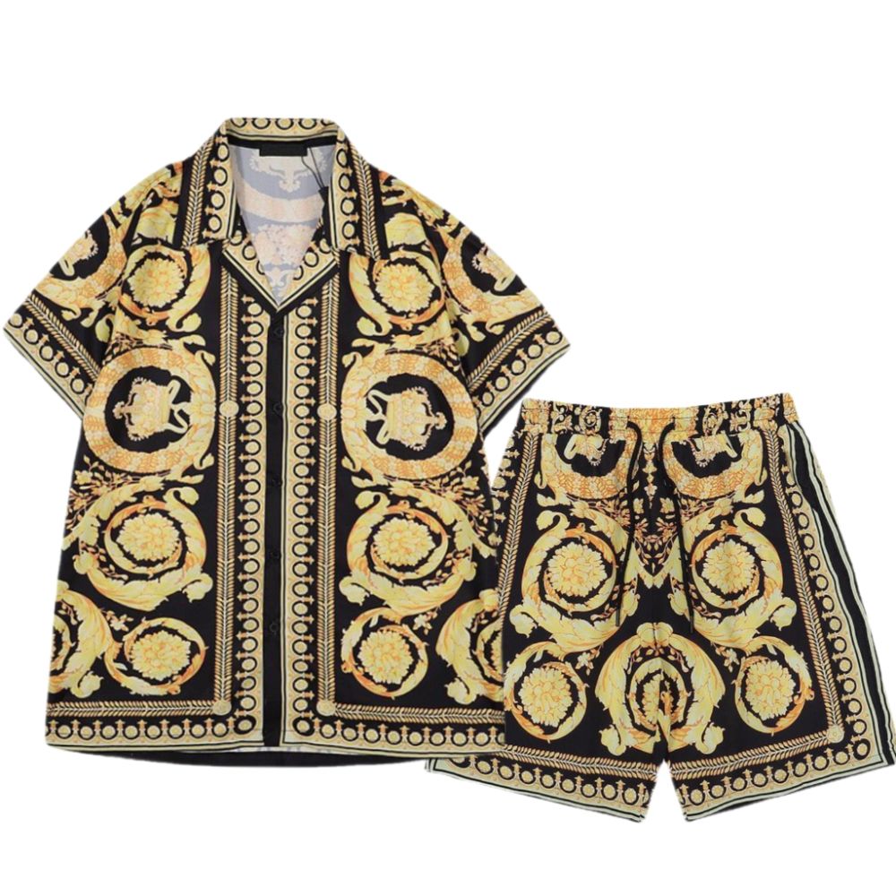 Men's Summer Casual Designer Tracksuit Set, Short Sleeve Shirt & Beach Shorts for Vacation