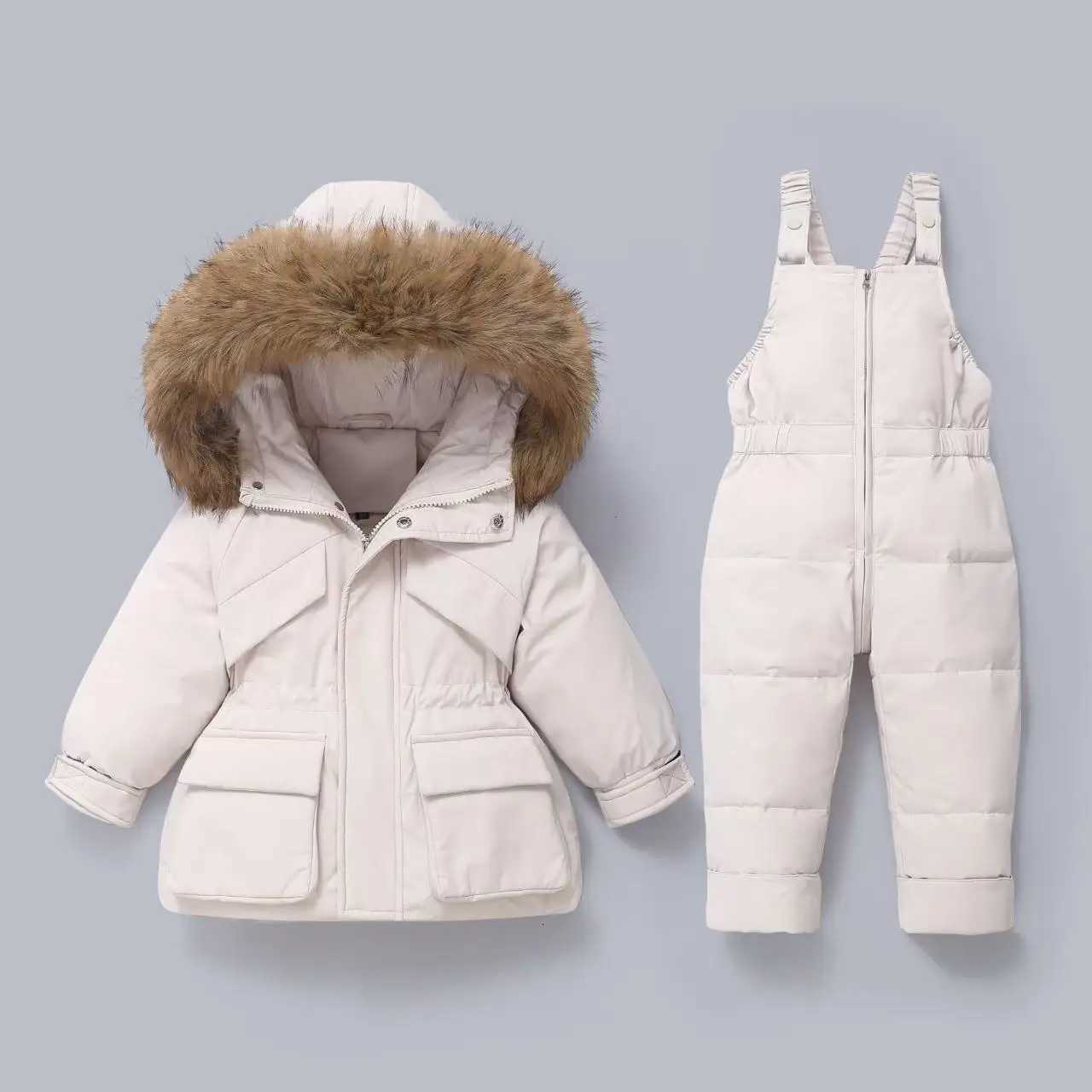 Clothing Sets Girls Down Suit Winter Fur Collar Baby Girls Snowsuit Coat 2Pcs Set Kids Outwear and Jumpsuit Warm Children Ski Suit 1-5Yrs X260922