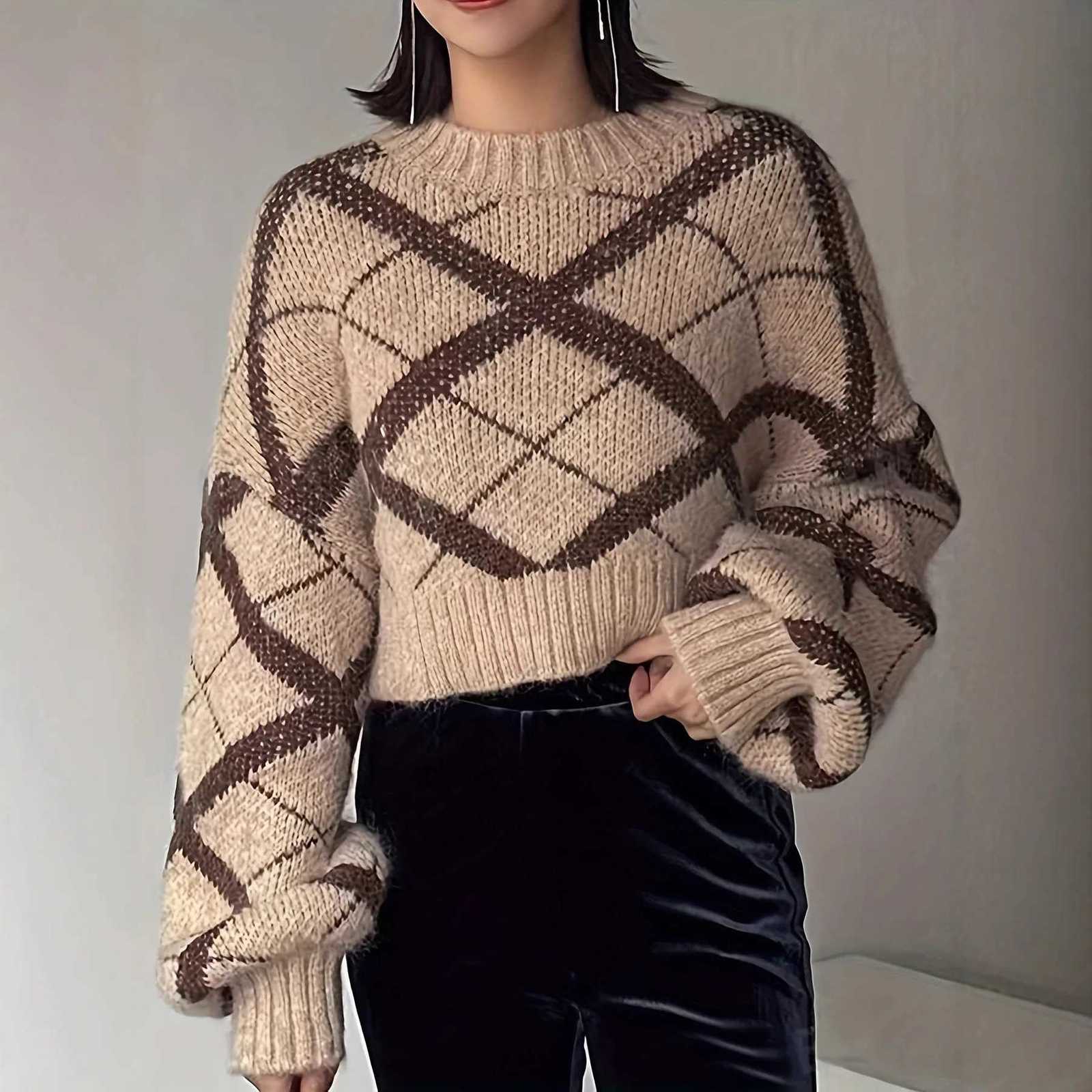 Women's Sweaters Contrasting Color Crochet Women's 2025 Autumn and Winter New Loose retro Versatile Design Knitted Sweater Top Tide D26092