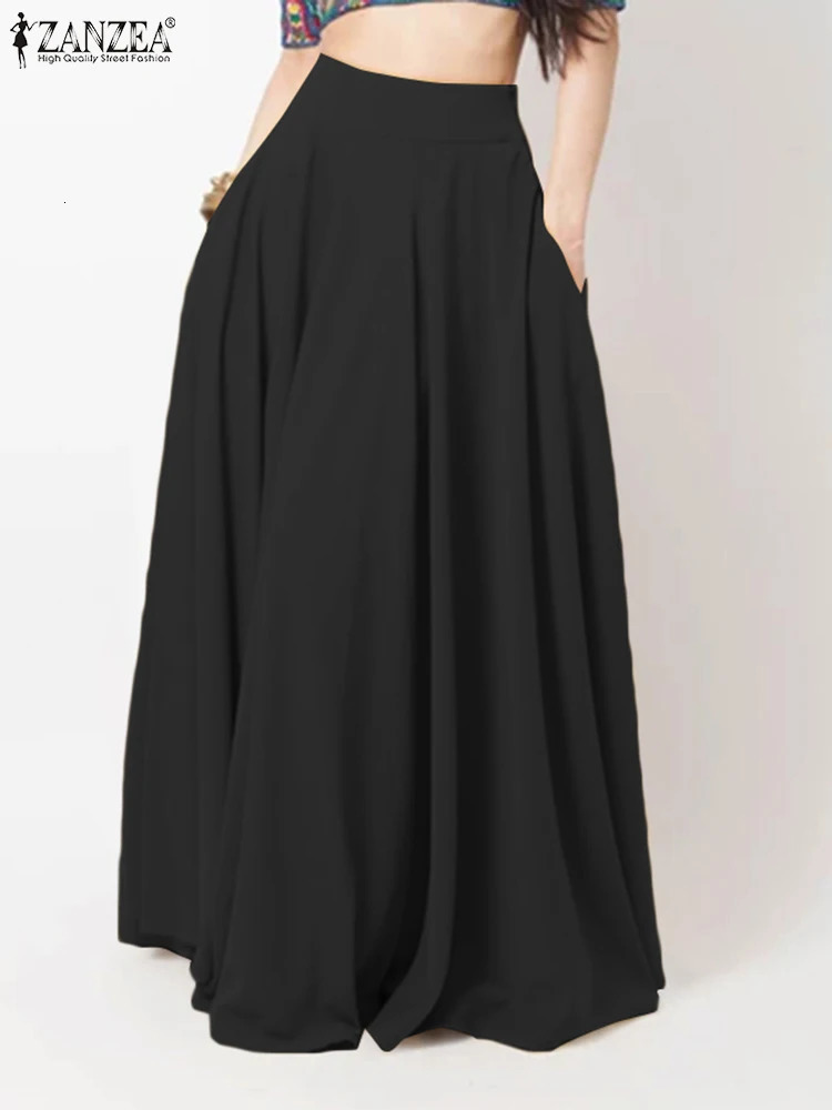 ZANZEA Women Spring Sundress Fashion Maxi Skirts Elegant Long Party Vestidos Female High Waist Solid Robe Beach Faldas Saia 260923